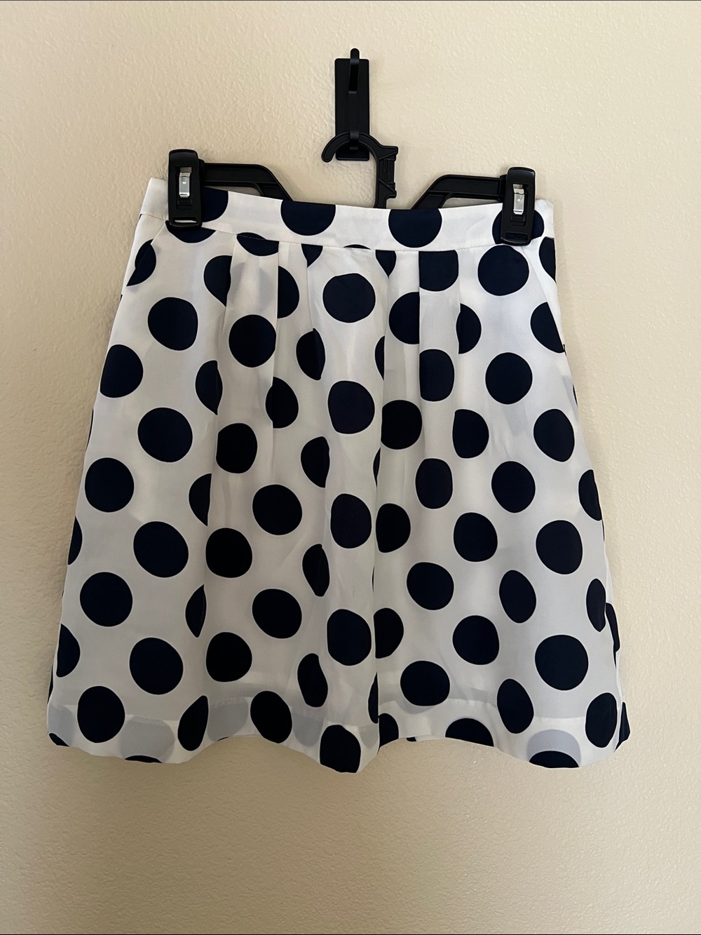 J. Crew White Skirt with Navy Polka Dots